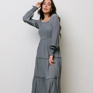 COPY - Charcoal Smocked Bodice Midi Dress, Medium, New with Tags